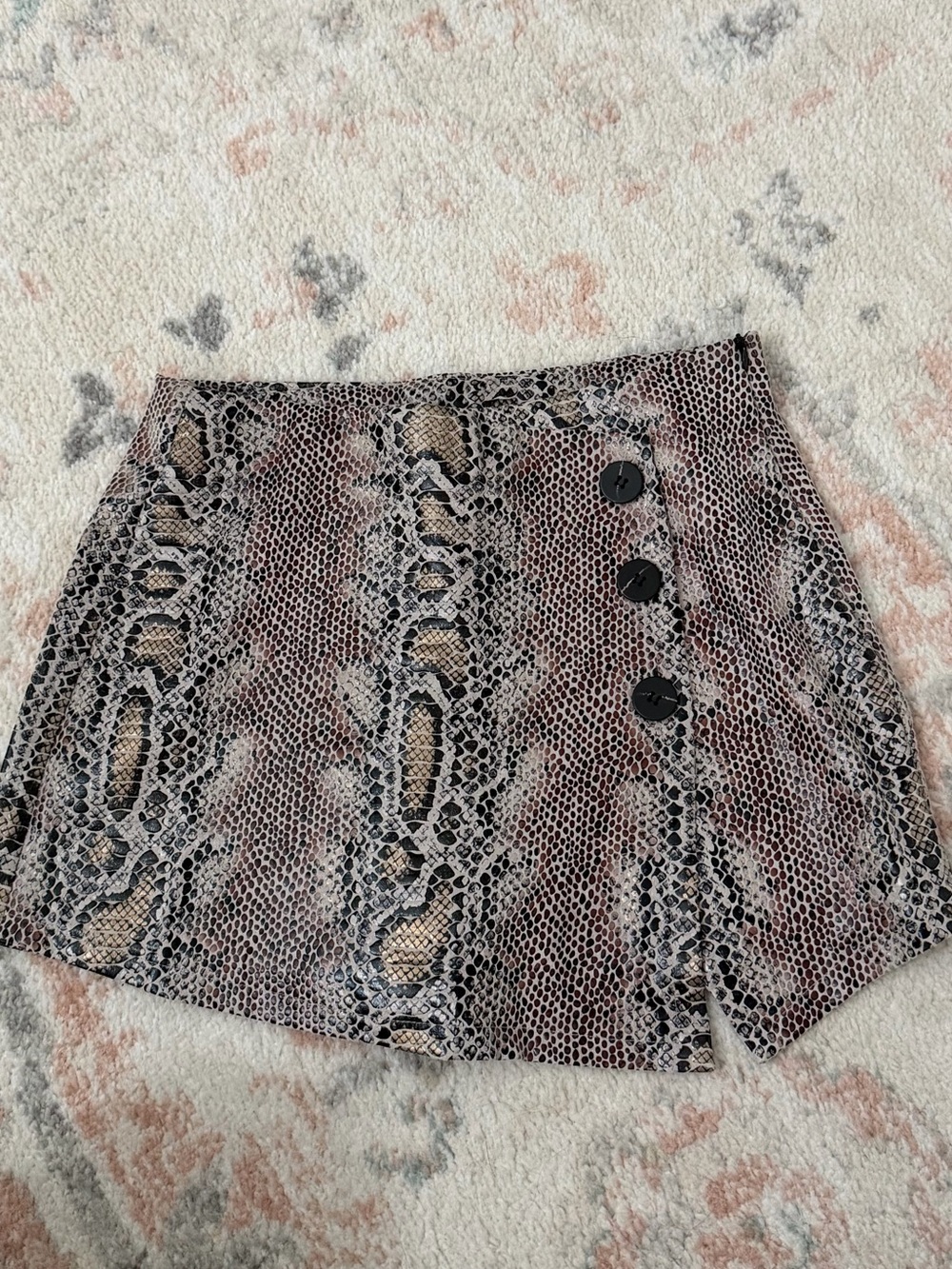 Snake Print Mini Skort with Button Detail